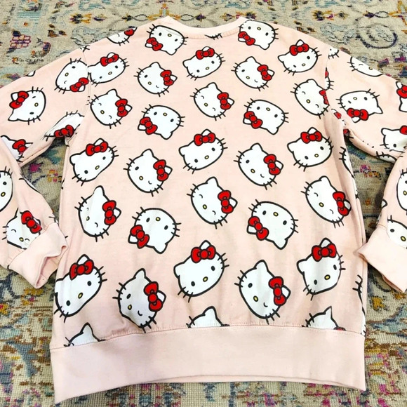 Sanrio Women's Tops Pink Hello Kitty Graphic Faces Crew Neck Sweatshirt, sz XS - Picture 2 of 13
